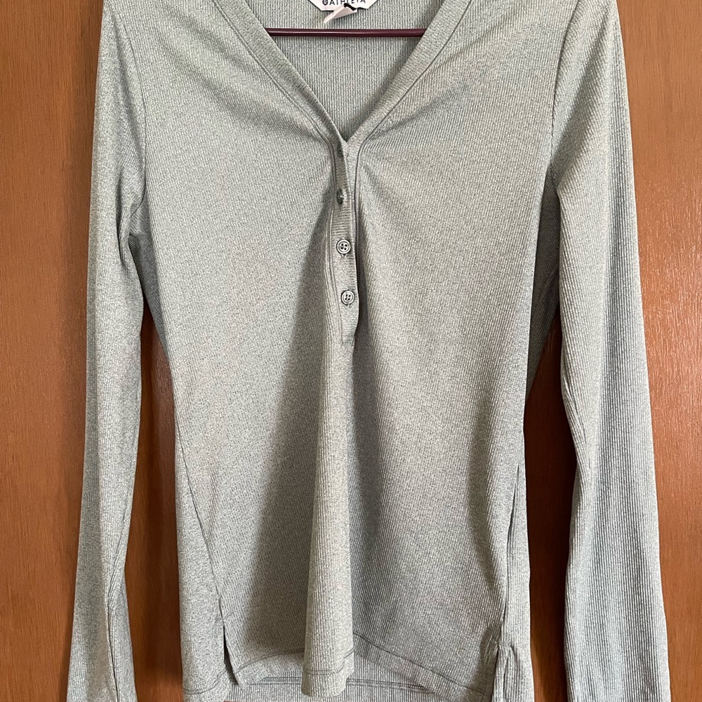 Athleta Gray Fitted Polo Blouse